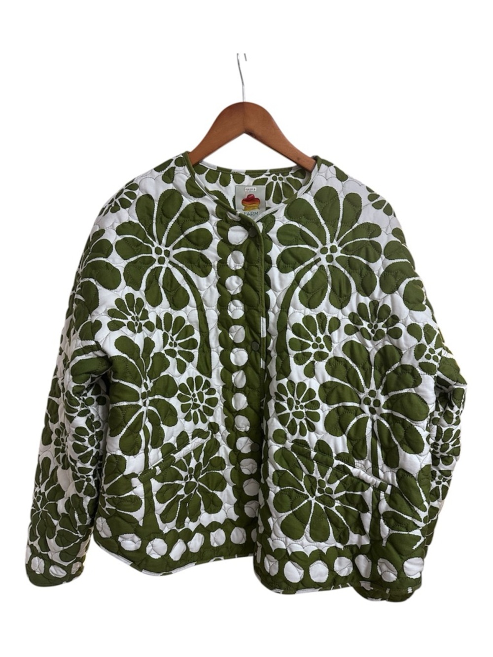 FARM Rio Green Palermo Pockets Quilted Jacket Size L EUC